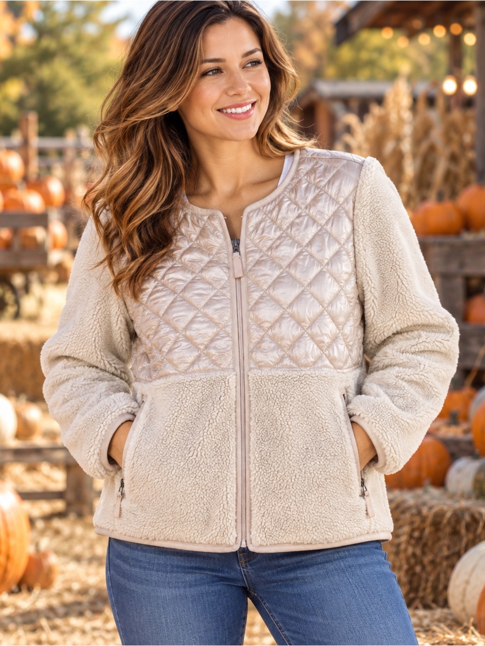 Patagonia Wool Blend Cream Quilted Sherpa Zip Jacket-Size L